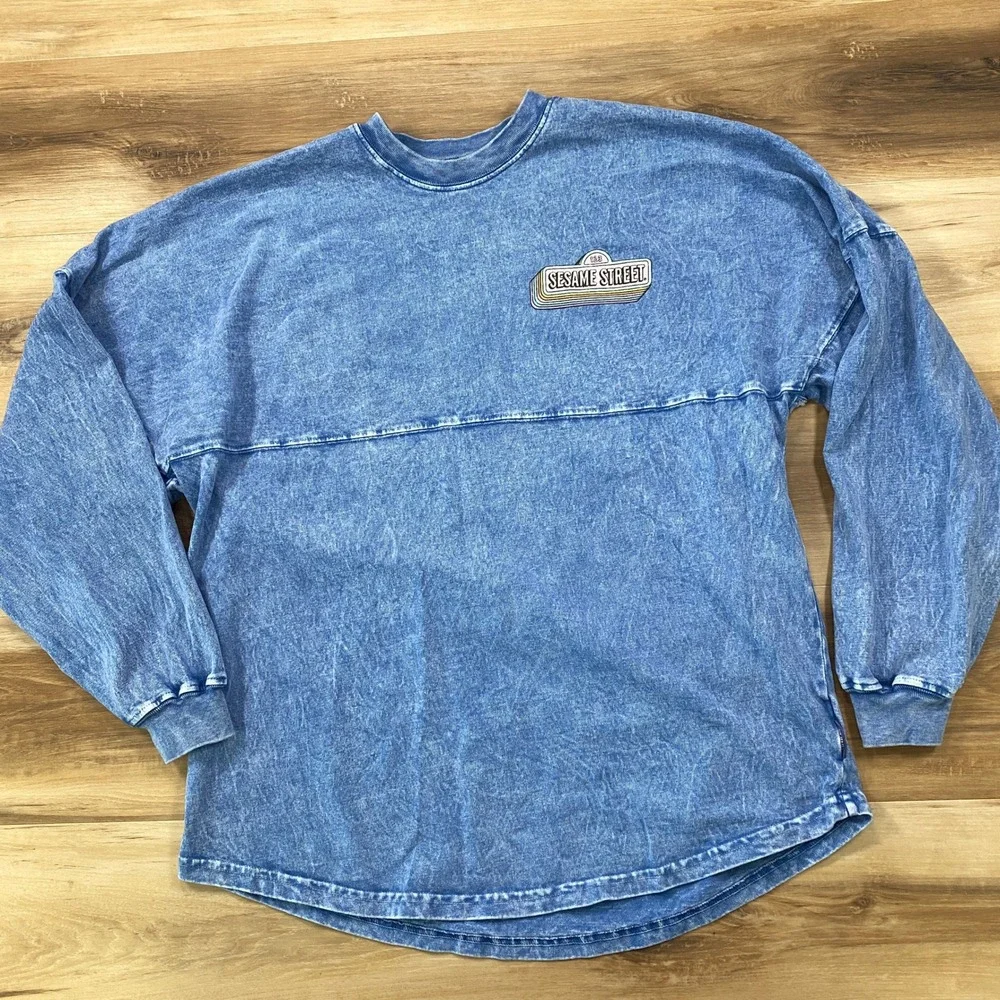 Sesame Street Spirit Jersey Women Medium Retro Acid Wash Cotton Oversized Blue - Picture 4 of 8